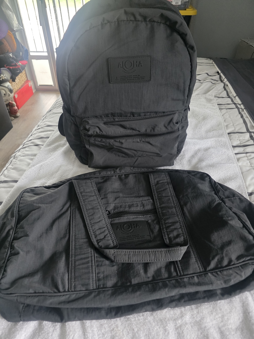 ALOHA Black Nylon Backpack and Weekender Bag Bundle